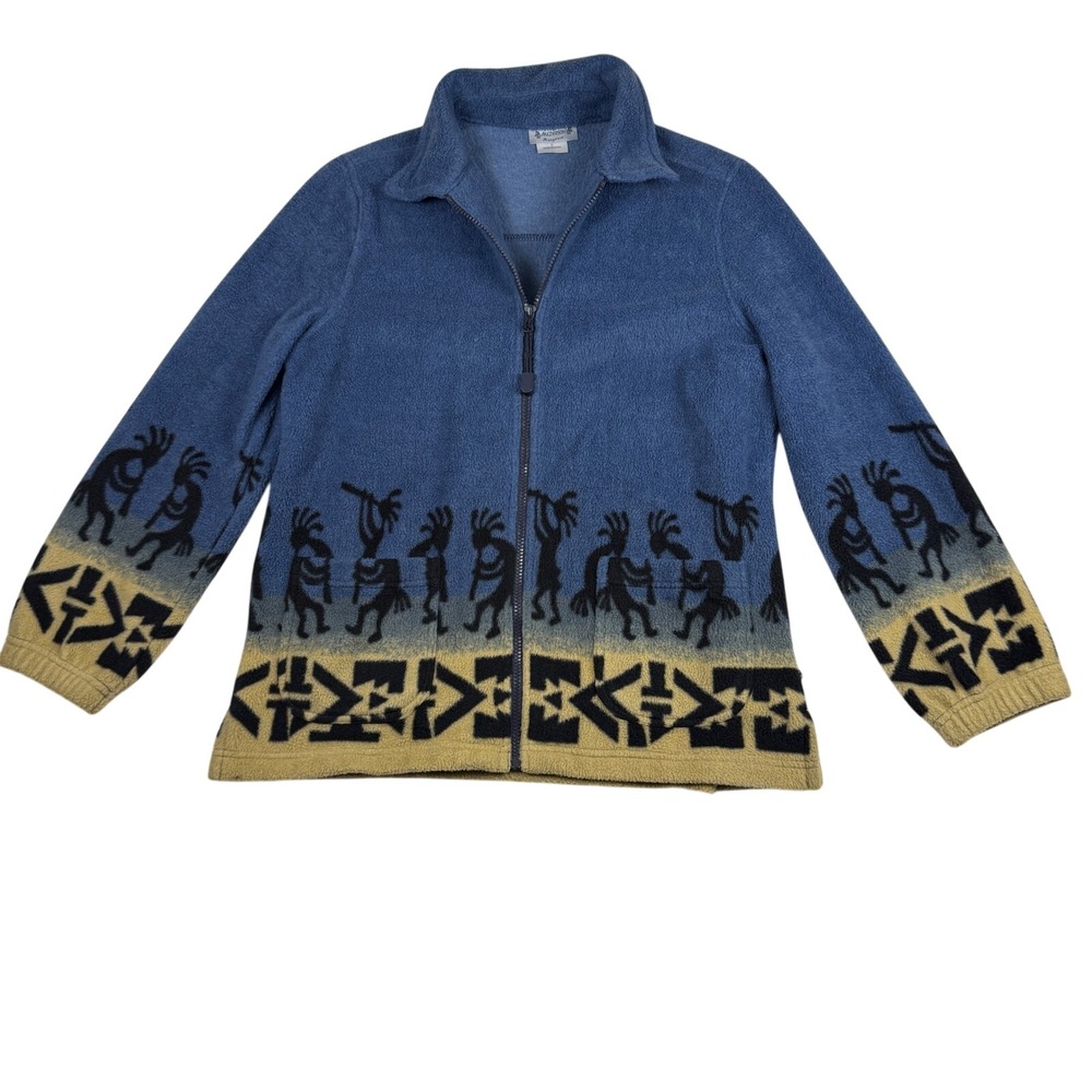 Anderson Arizona Kokopelli Fleece Jacket Blue Southwestern Geometric Small
